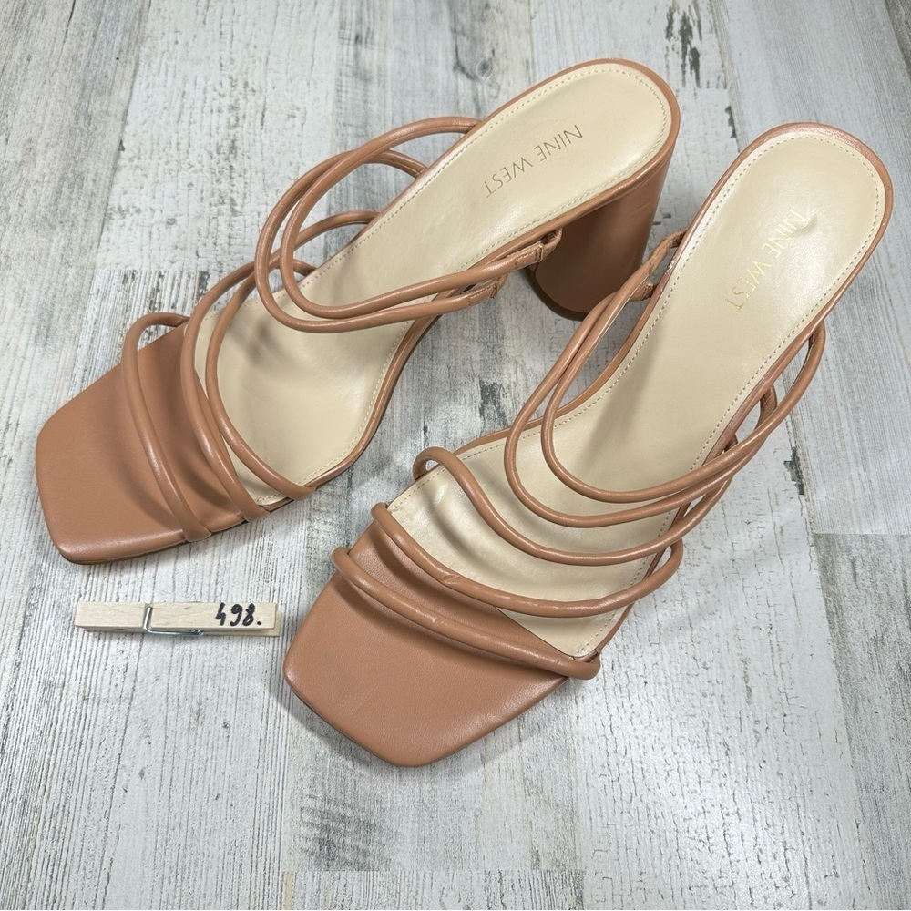 New Nine West Getcha 3 Heeled Brown Leather Block Heel Summer Sandals #498 - Picture 10 of 10